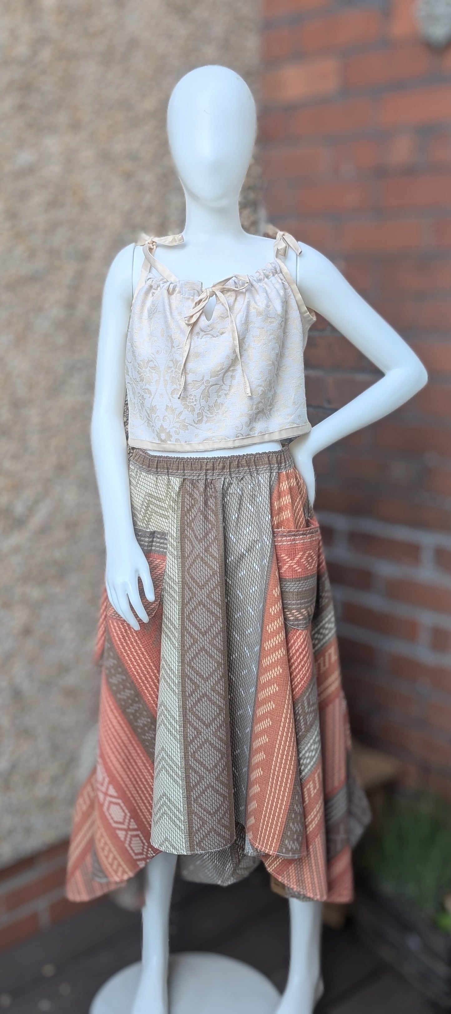 Skirt 16-waterfall hem skirt-circle skirt-stripe pattern-hippy skirt-full skirt with pockets-long skirt- flared, stretch waist
