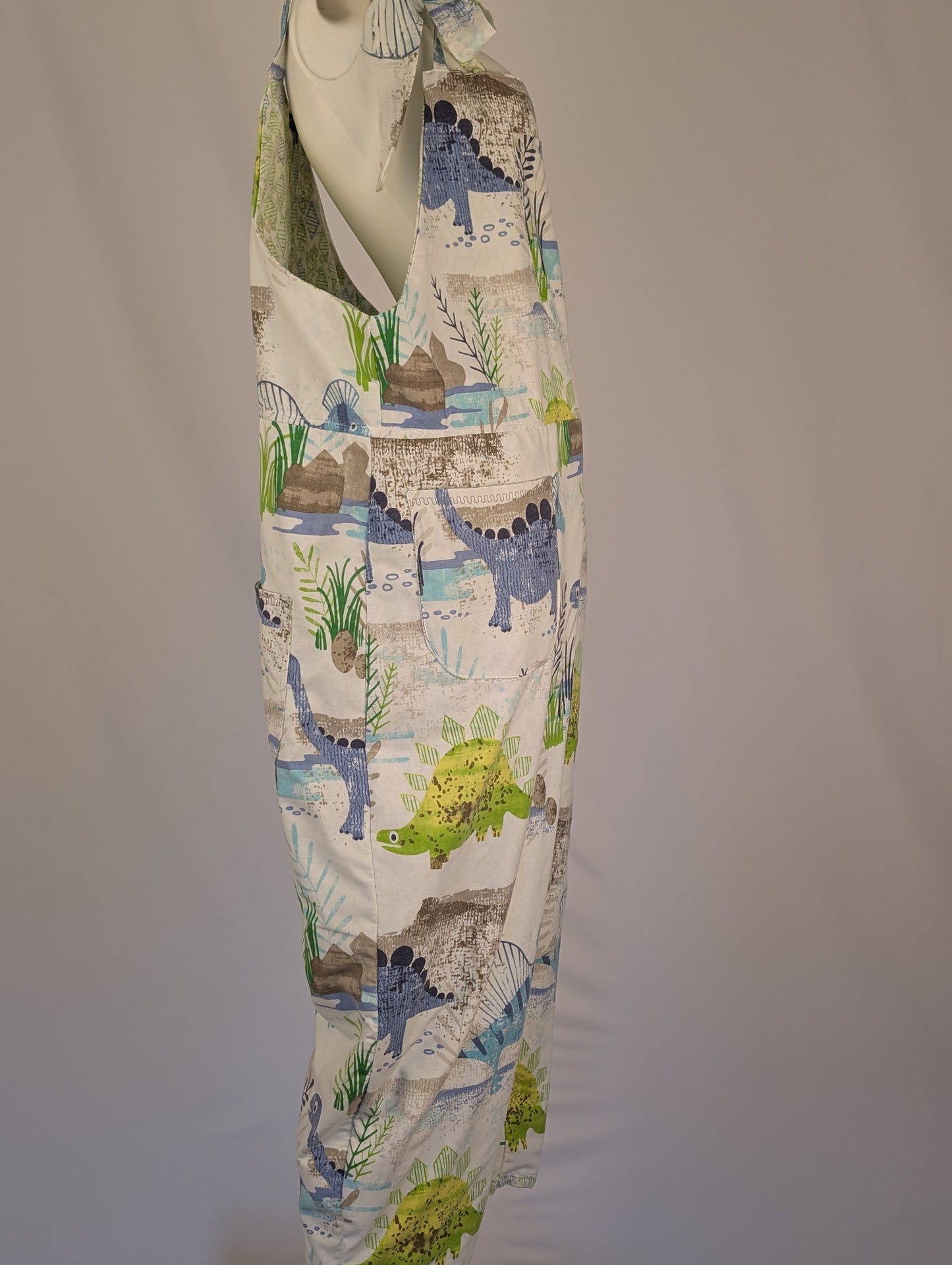 Upcycled Dinosaur Dungarees: Size 16-18/XL Baggy Fit Overalls