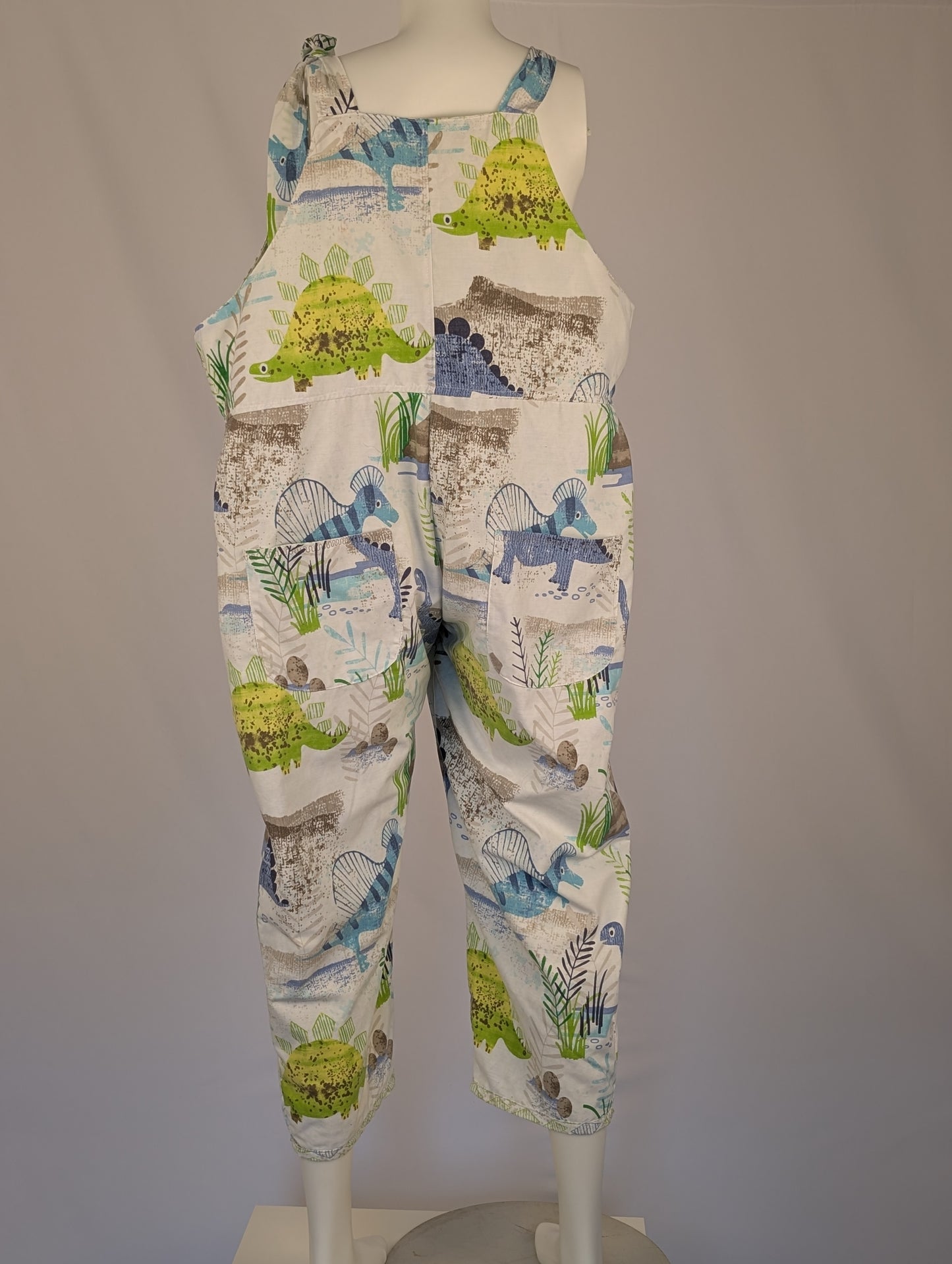 Upcycled Dinosaur Dungarees: Size 16-18/XL Baggy Fit Overalls