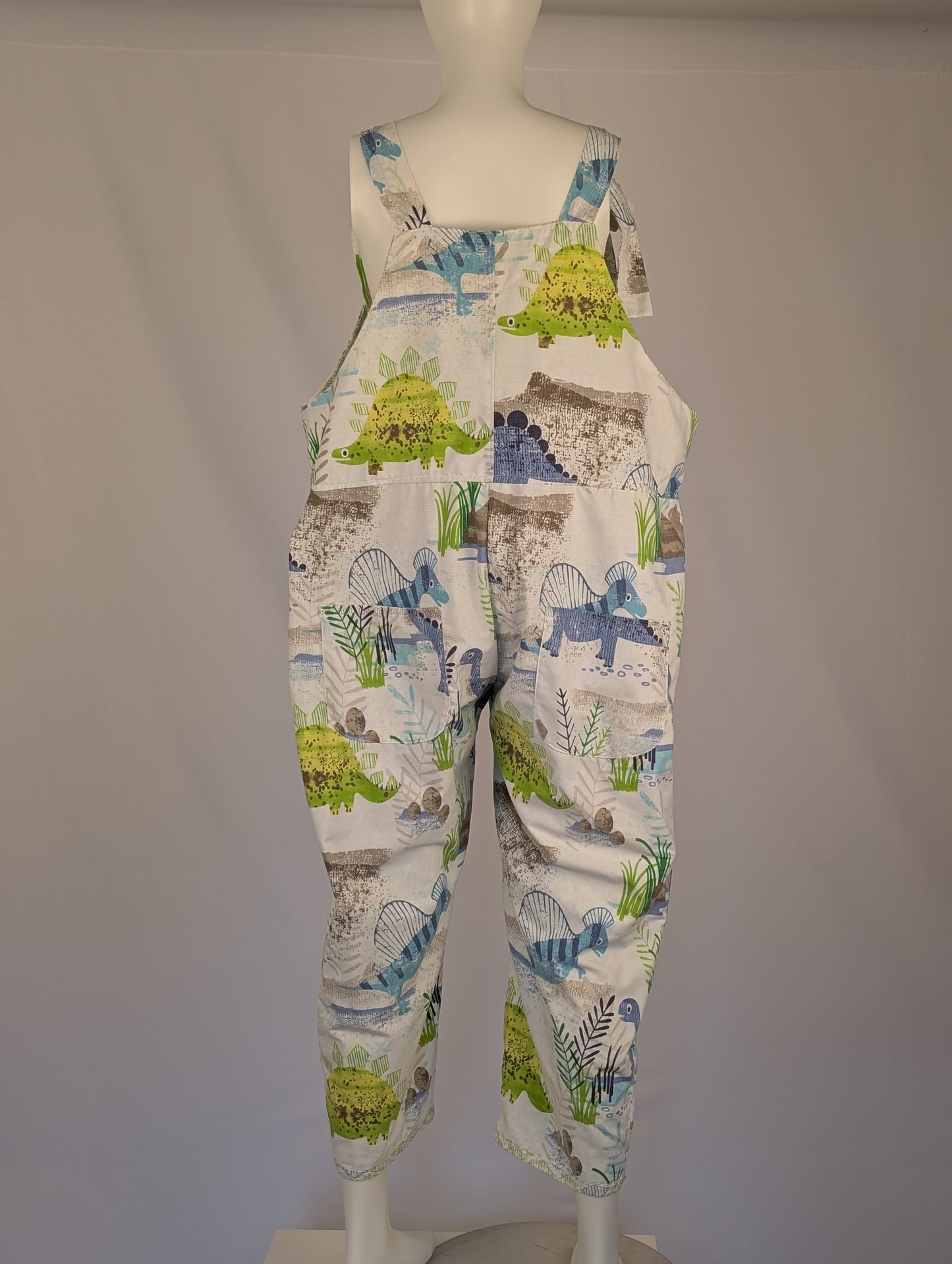 Upcycled Dinosaur Dungarees: Size 16-18/XL Baggy Fit Overalls
