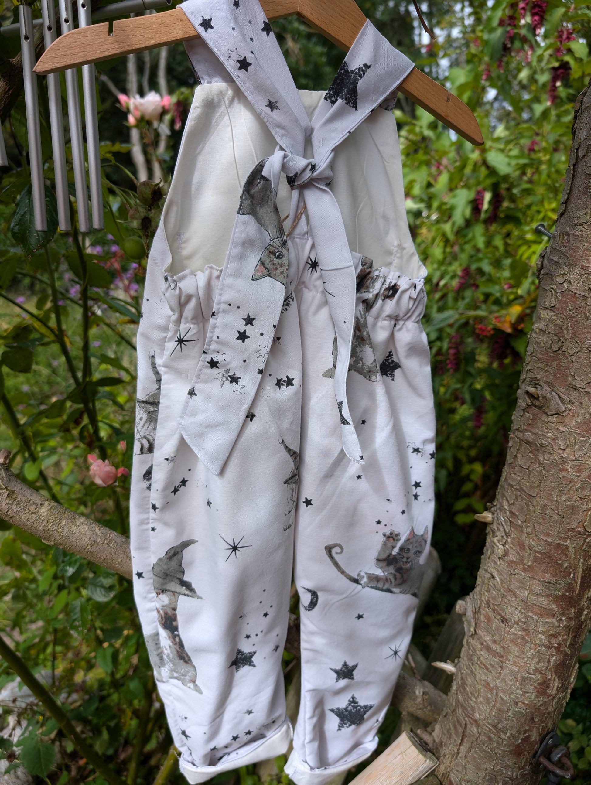 Child  Dungarees, romper, age 4-5yrs witch Halloween cats dungarees Reloveddesigns by Dawn