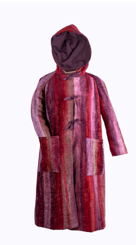 Coat size 14, unique blended purples design boho coat.