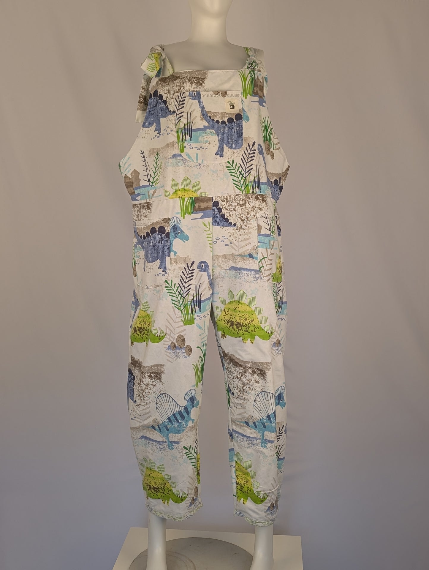 Upcycled Dinosaur Dungarees: Size 16-18/XL Baggy Fit Overalls