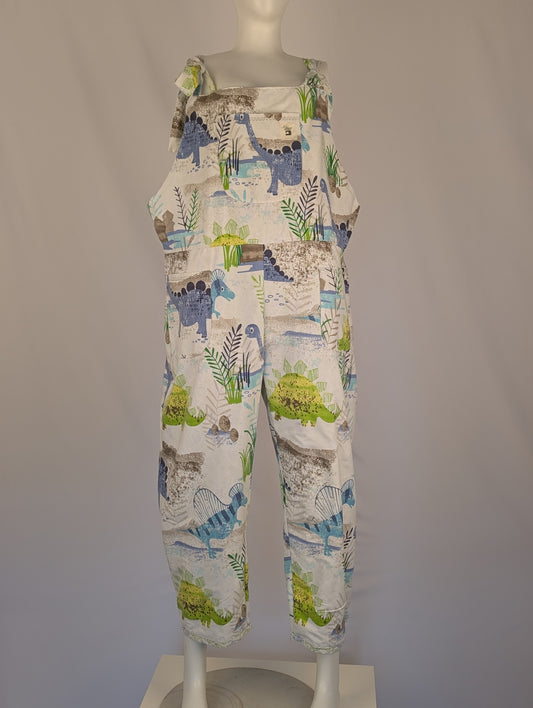 Upcycled Dinosaur Dungarees: Size 16-18/XL Baggy Fit Overalls