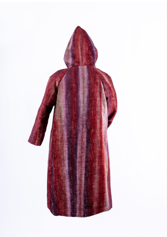 Coat size 14, unique blended purples design boho coat.