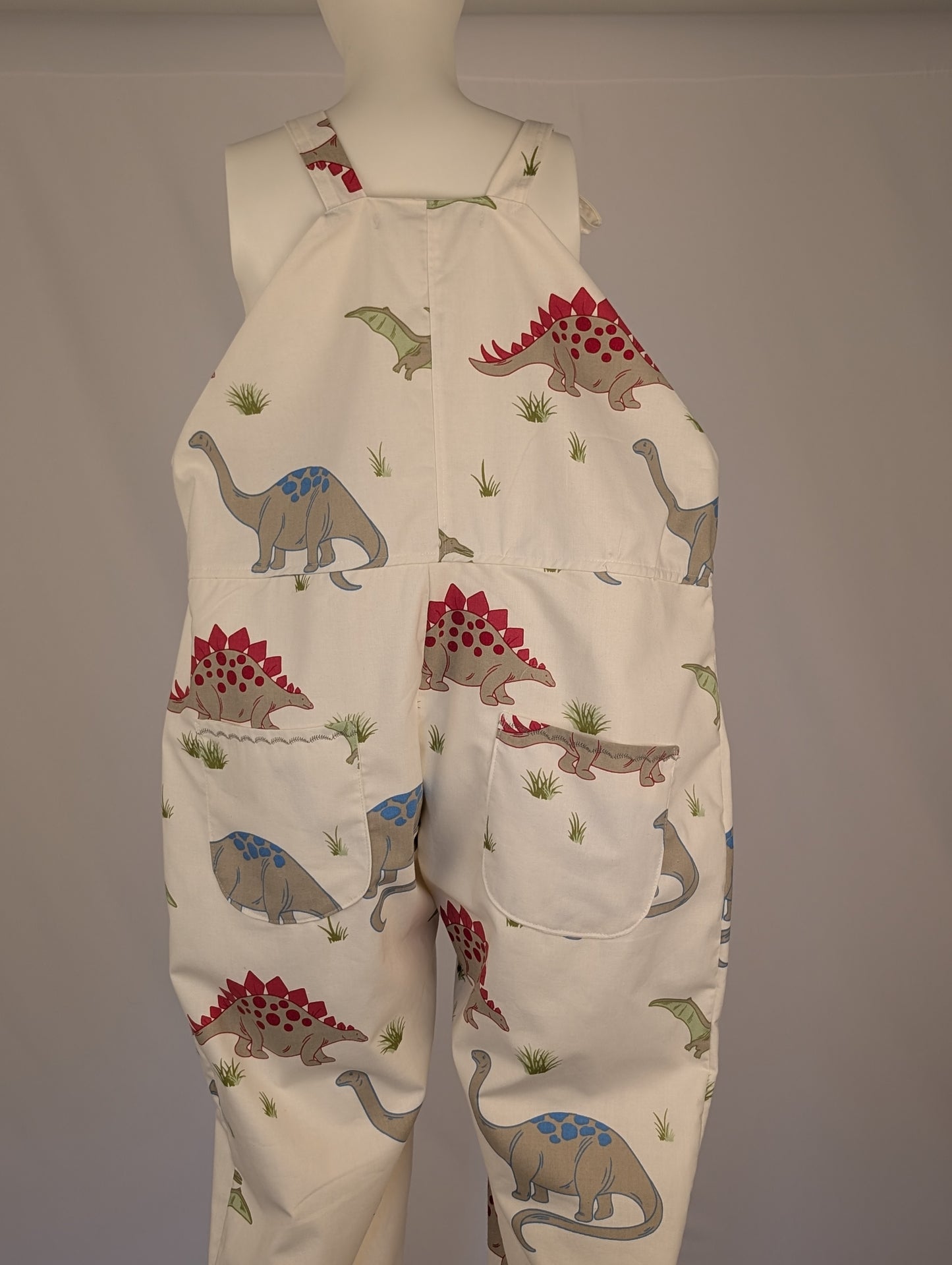 Upcycled Dinosaur Dungarees: Size 16-18/XL Baggy Fit Overalls