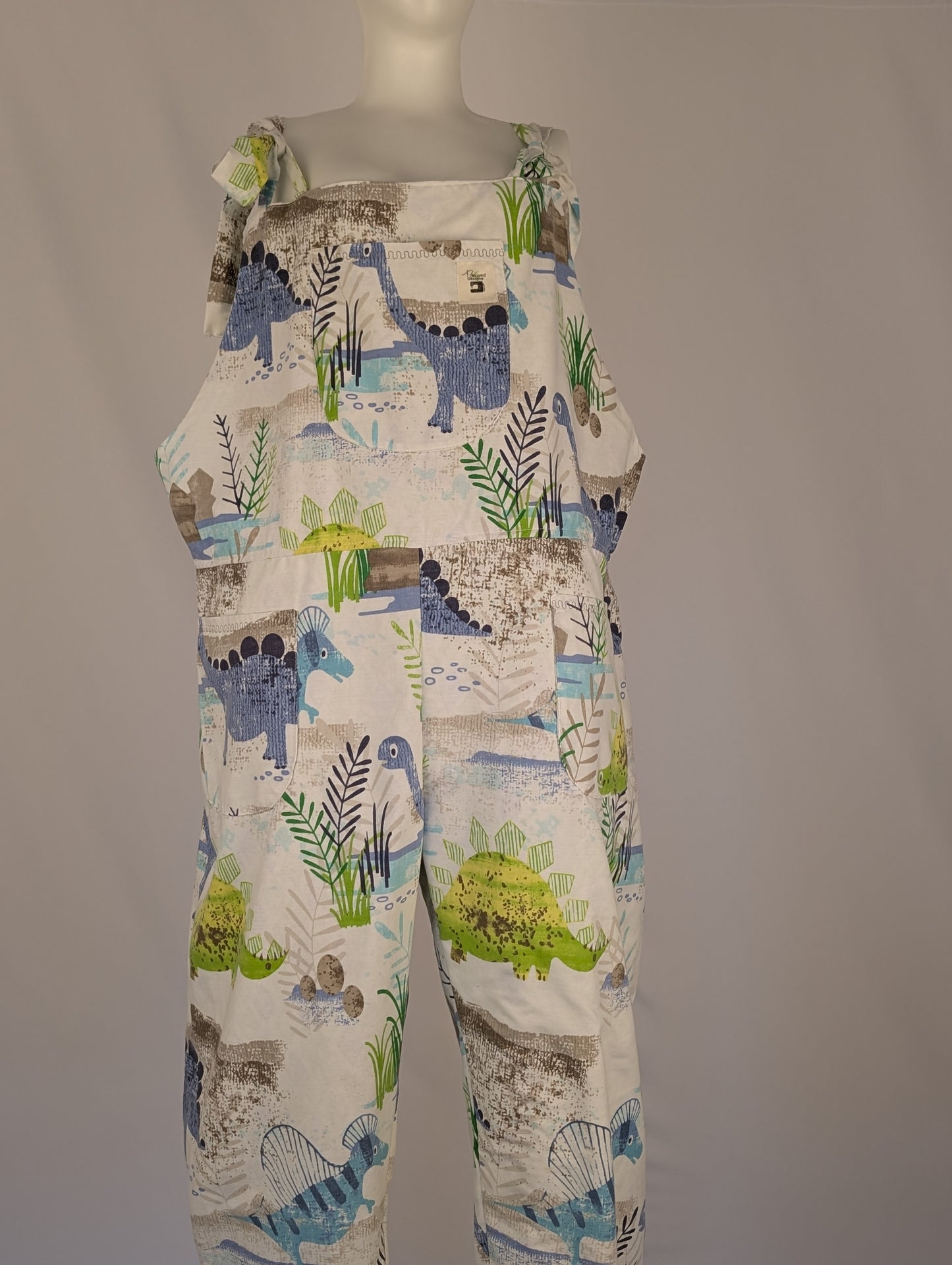 Upcycled Dinosaur Dungarees: Size 16-18/XL Baggy Fit Overalls