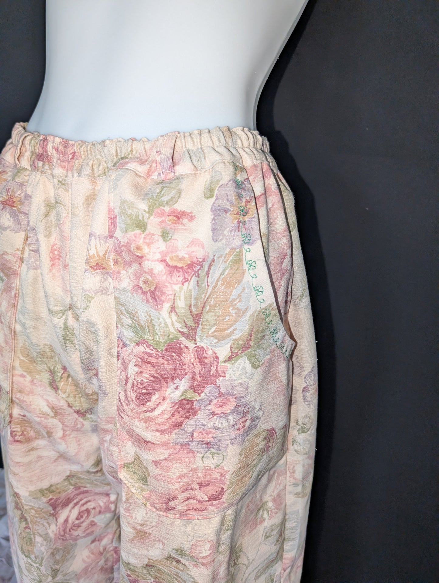Vintage Vibe: Upcycled - Roses Pattern Trousers, Size 12 - Eco-Friendly Fashion
