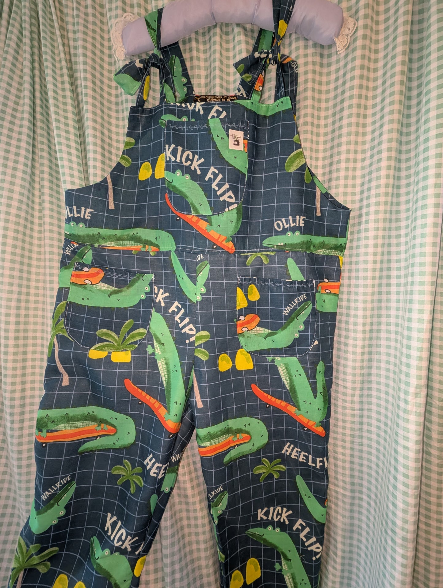 Upcycled crocodile Dungarees: Size 16-18/XL Baggy Fit Overalls