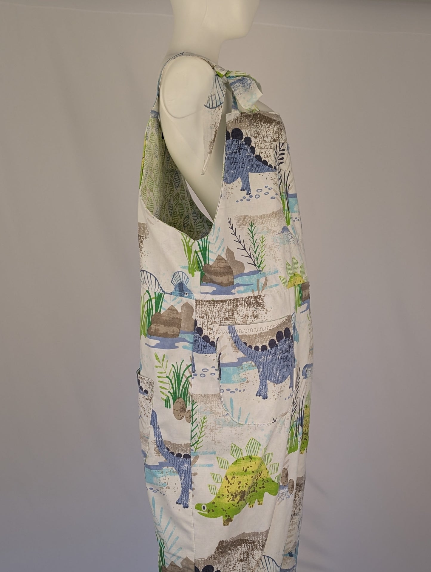 Upcycled Dinosaur Dungarees: Size 16-18/XL Baggy Fit Overalls