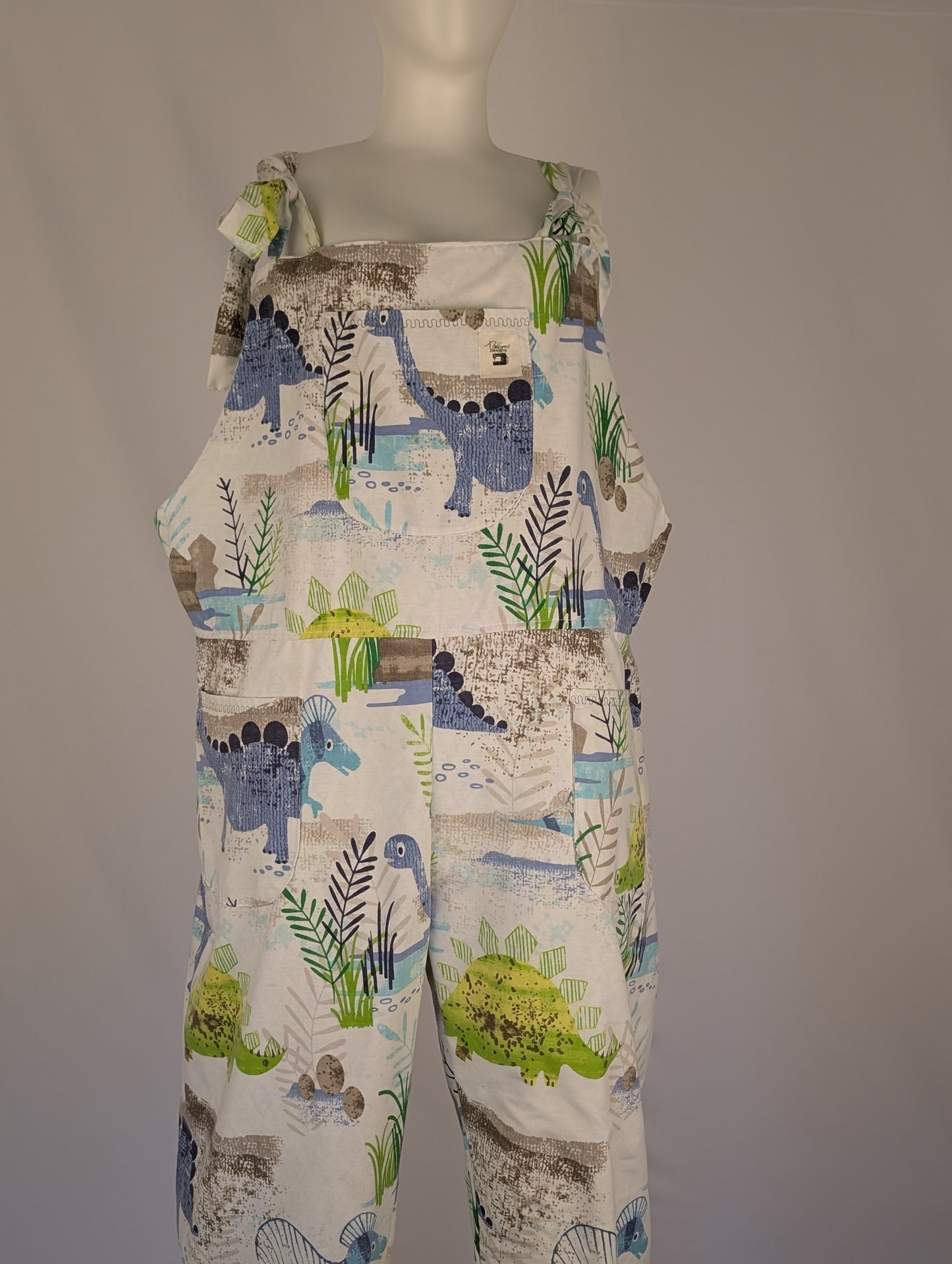 Upcycled Dinosaur Dungarees: Size 16-18/XL Baggy Fit Overalls