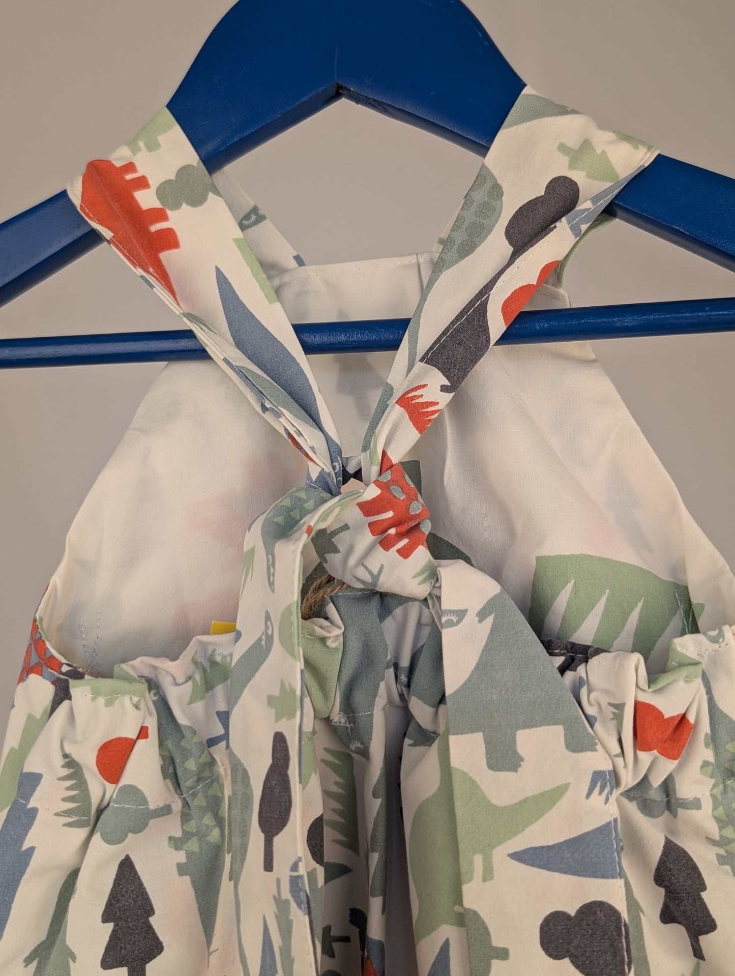 Dinosaur Baby Dungarees Romper: Upcycled Sustainable Baby Clothing (9-12m)