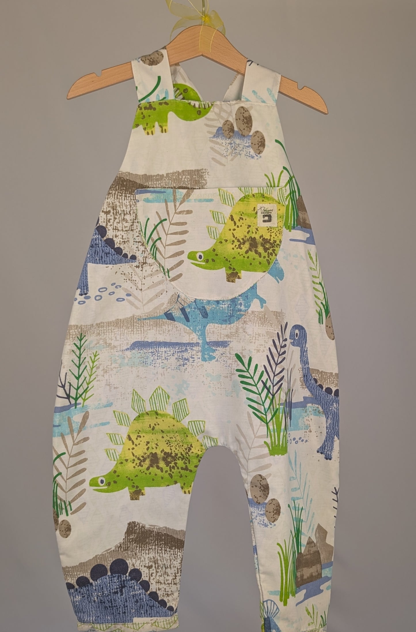 Dinosaur Dungarees, romper,(2-3y)  sustainable children's gift.