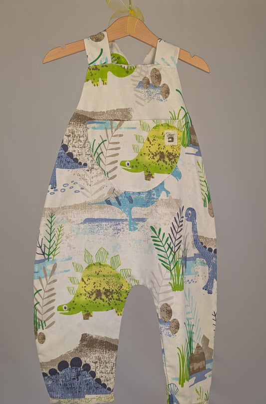 Dinosaur Dungarees, romper,(2-3y)  sustainable children's gift.