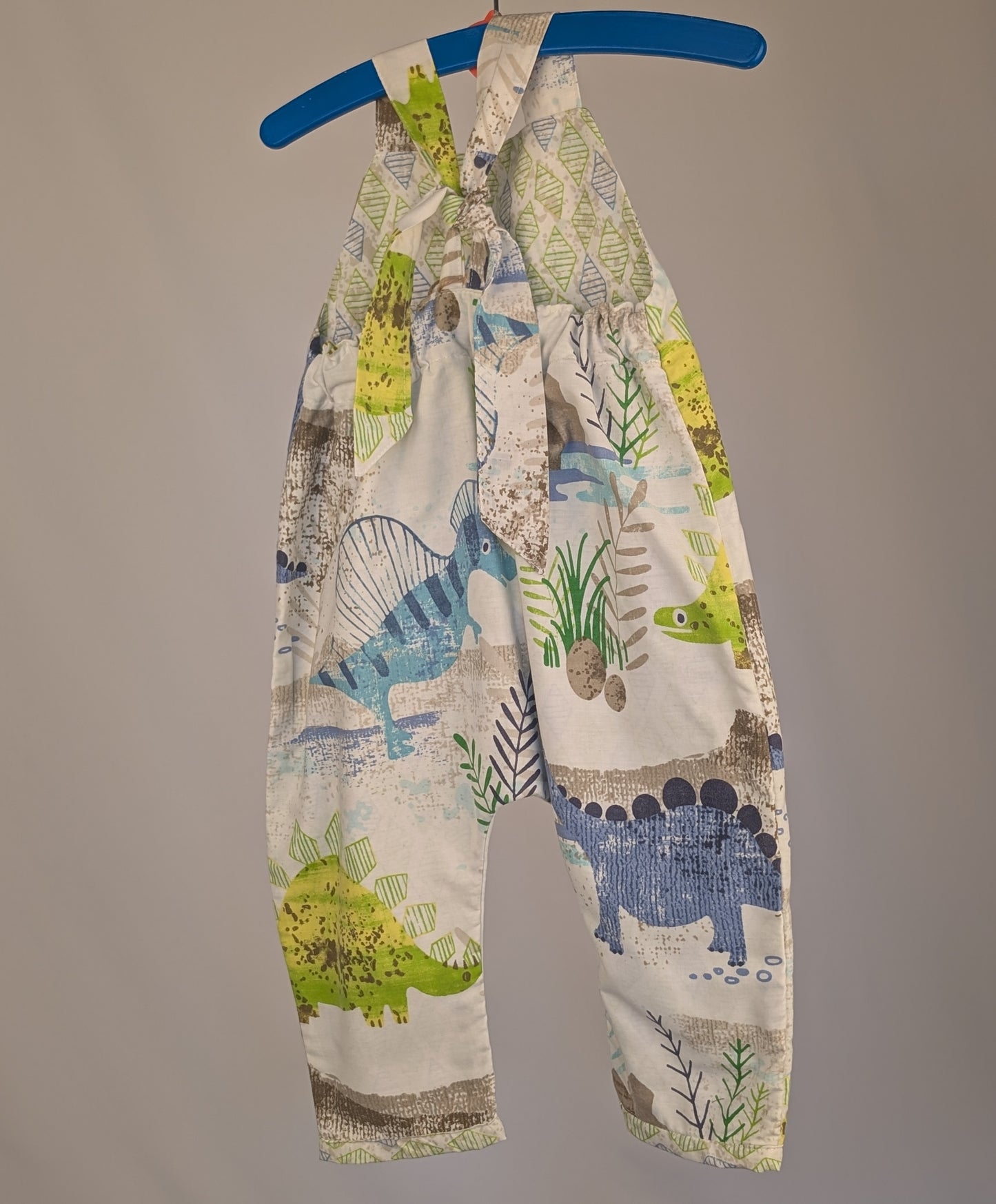 Dinosaur Dungarees, romper,(12-18m)  sustainable children's gift.