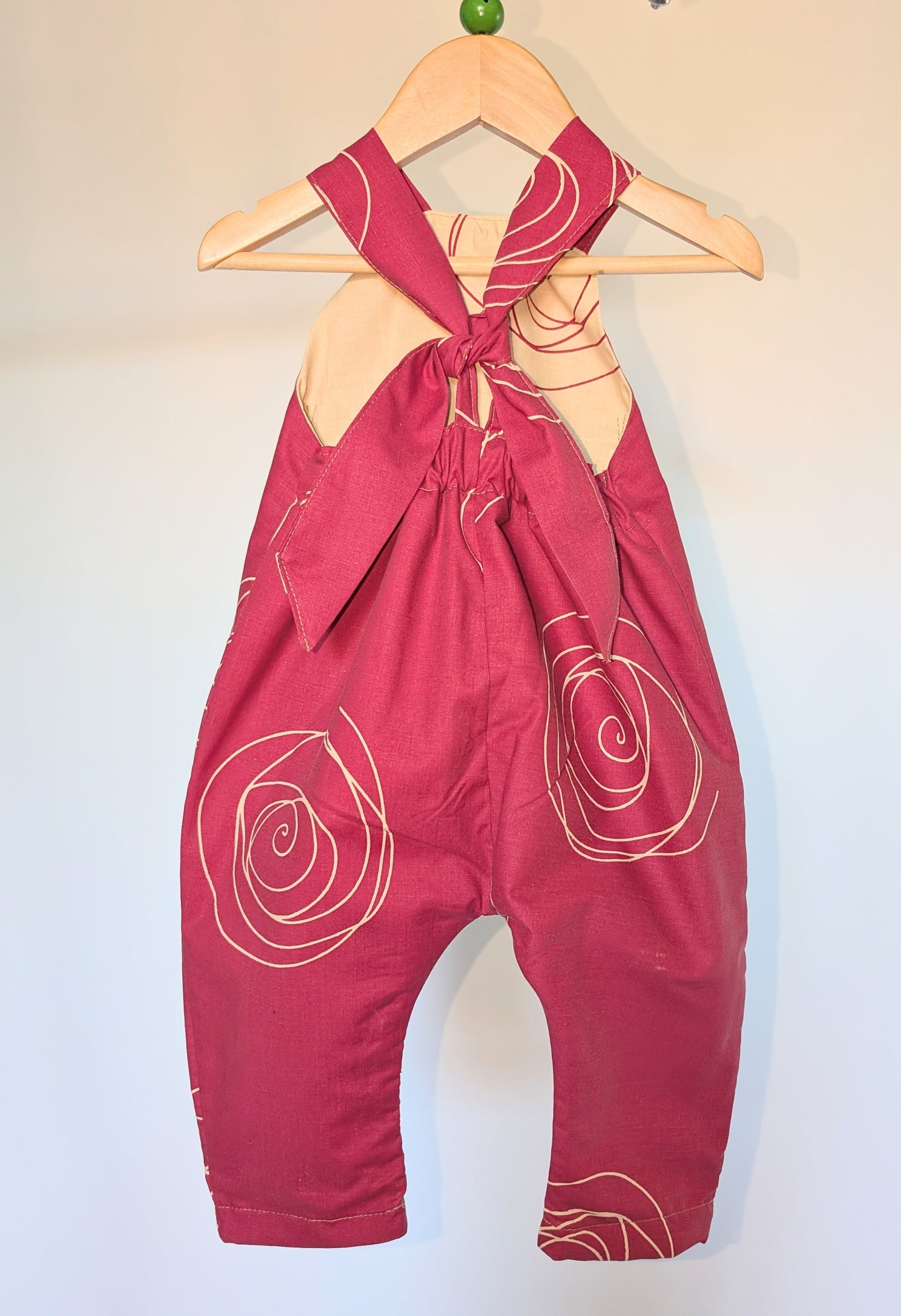 Patterned Pink Baby Dungarees Romper: Upcycled Sustainable Baby Clothing (9-12m)
