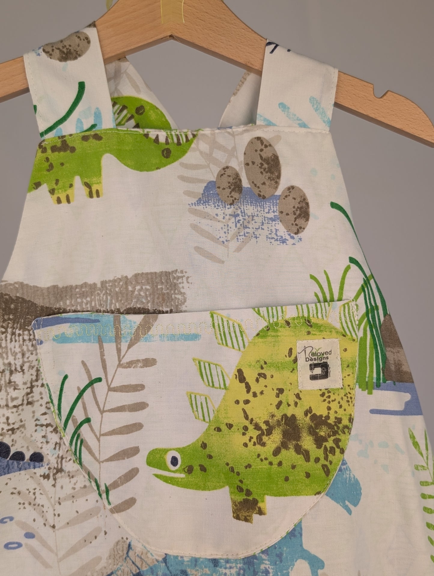 Dinosaur Dungarees, romper,(2-3y)  sustainable children's gift.
