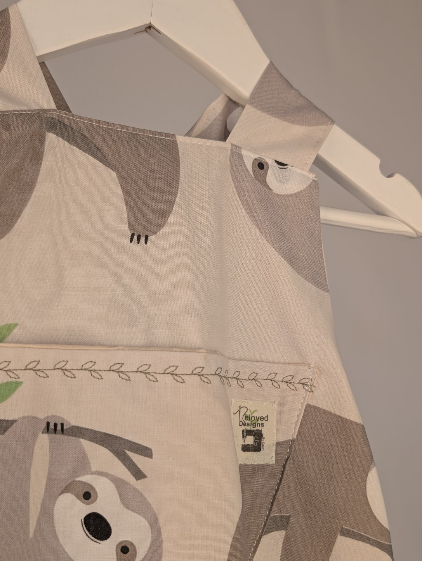 Sloth Dungarees, romper,(2-3y)  sustainable children's gift.
