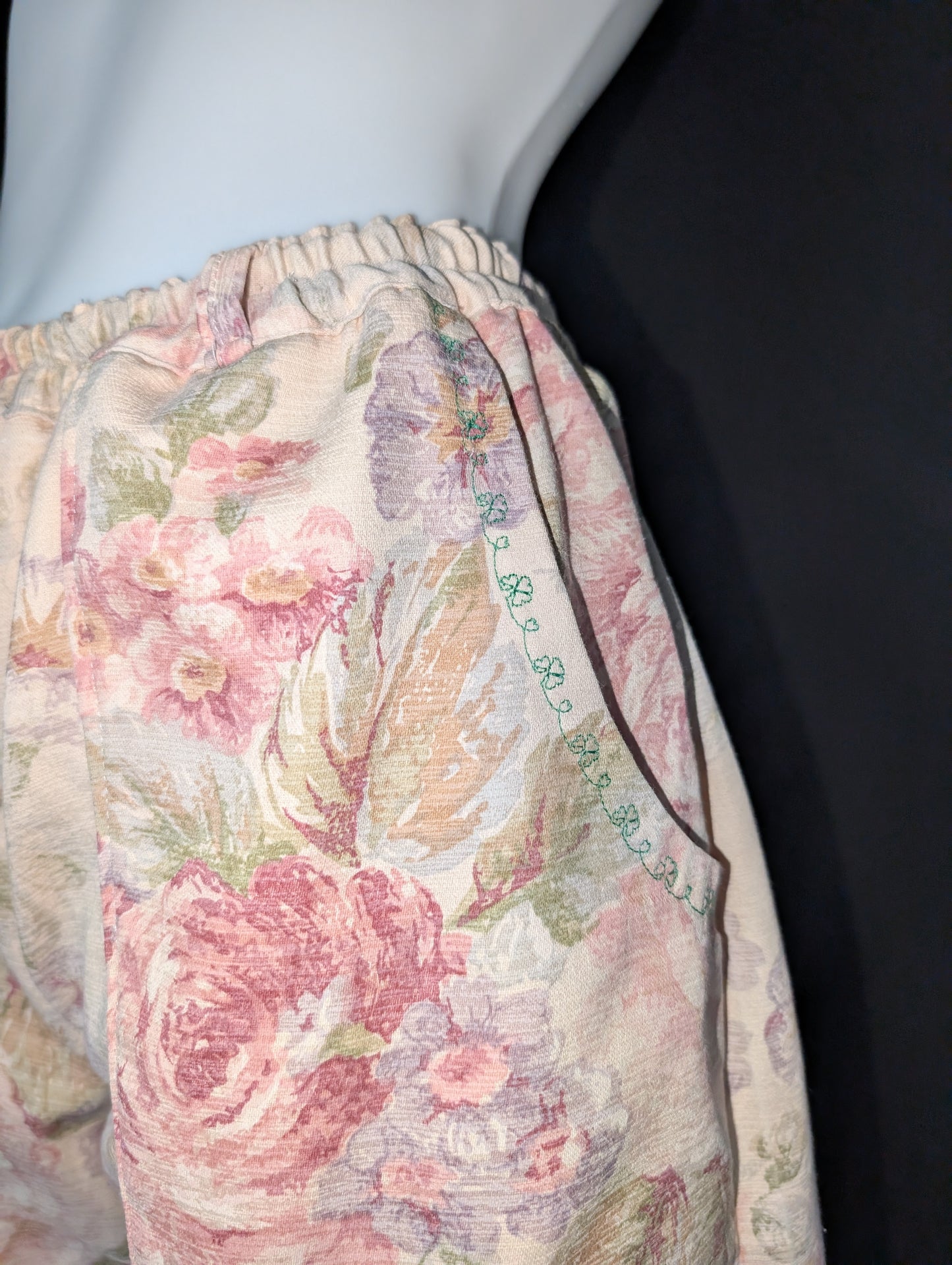 Vintage Vibe: Upcycled - Roses Pattern Trousers, Size 12 - Eco-Friendly Fashion