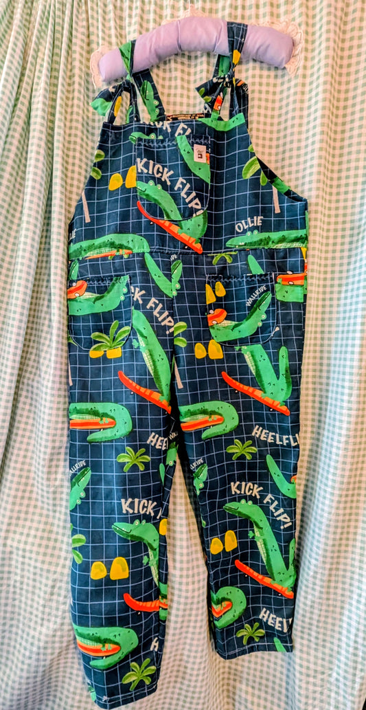 Upcycled crocodile Dungarees: Size 16-18/XL Baggy Fit Overalls