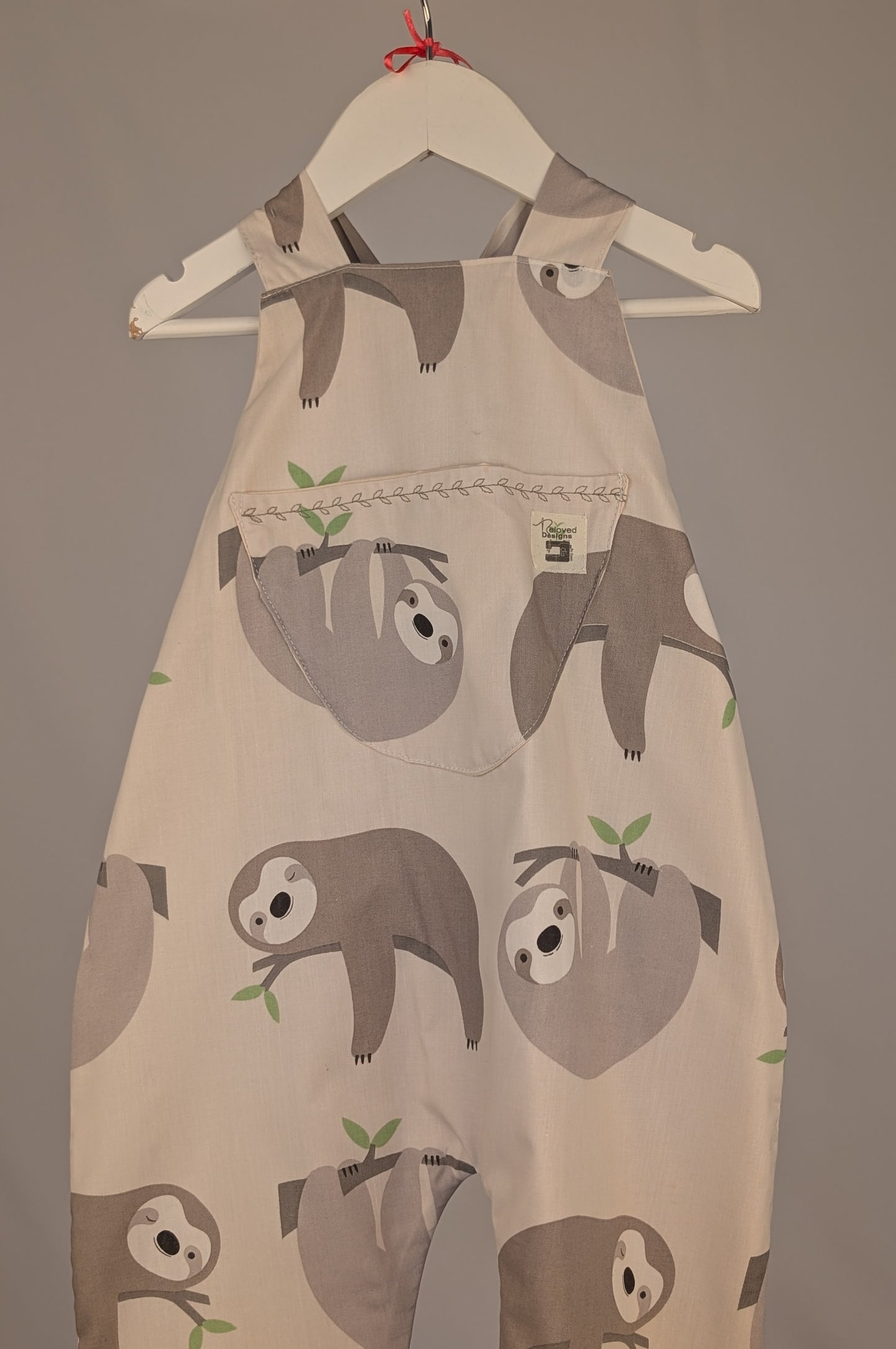 Sloth Dungarees, romper,(2-3y)  sustainable children's gift.