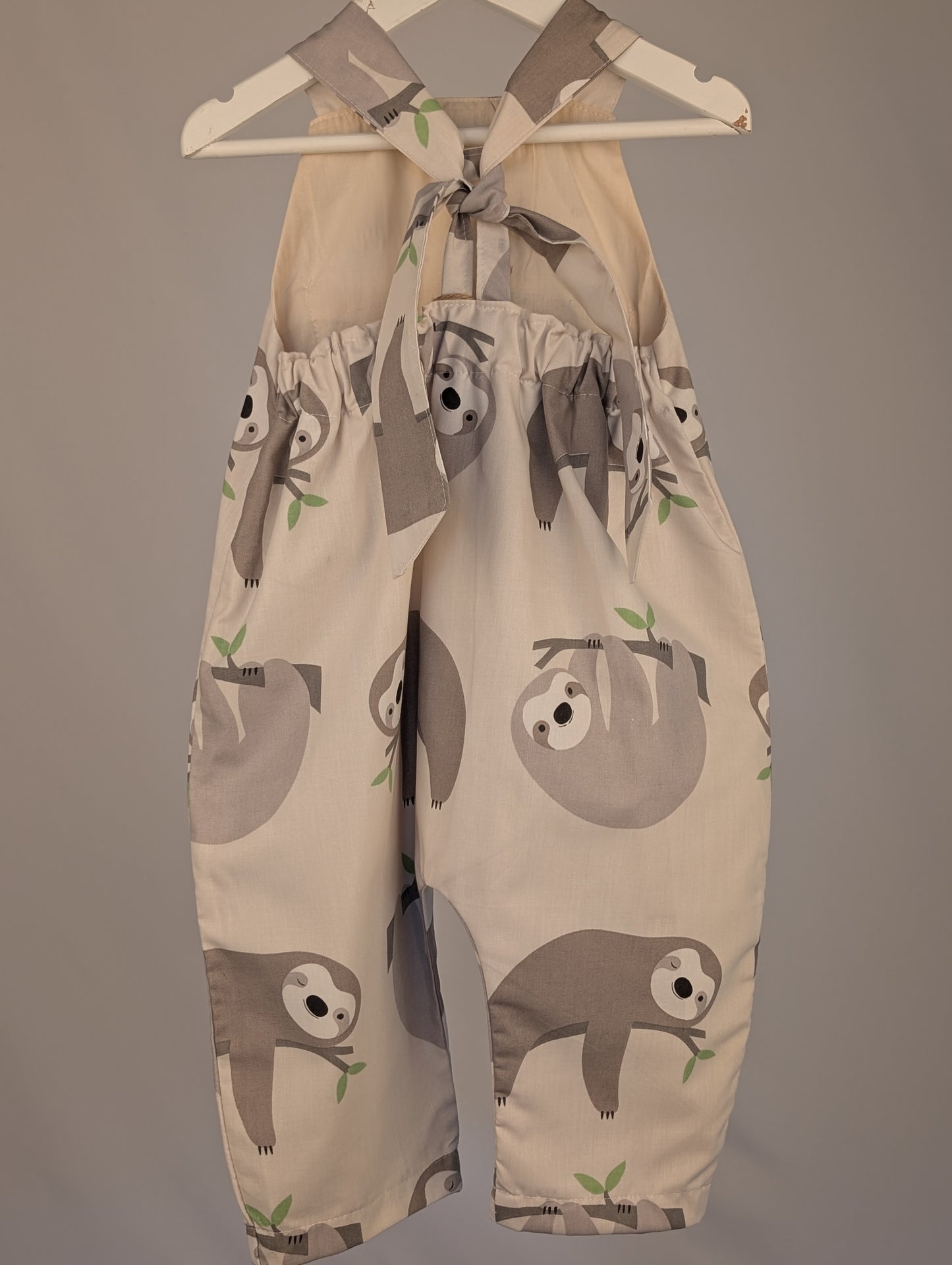Sloth Dungarees, romper,(2-3y)  sustainable children's gift.