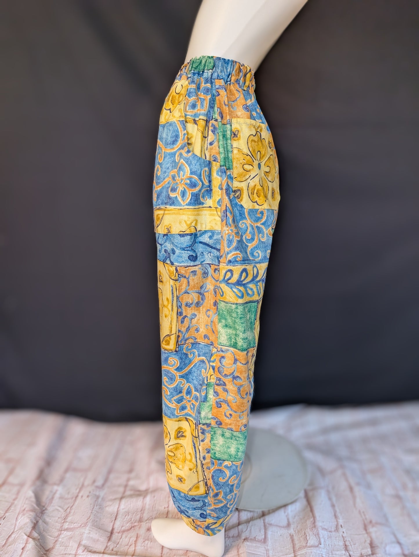 Reworked barrel Leg Trousers: Size 14 90s print abstract