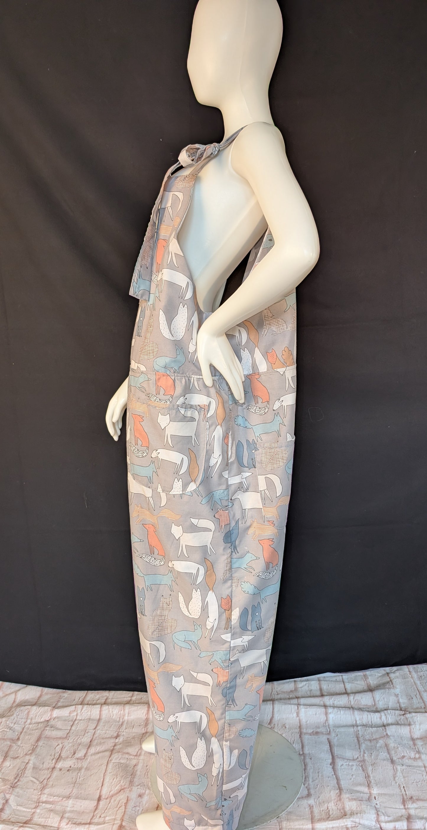 Upcycled Tie-Top Dungarees: foxes pattern, Plus Size 22