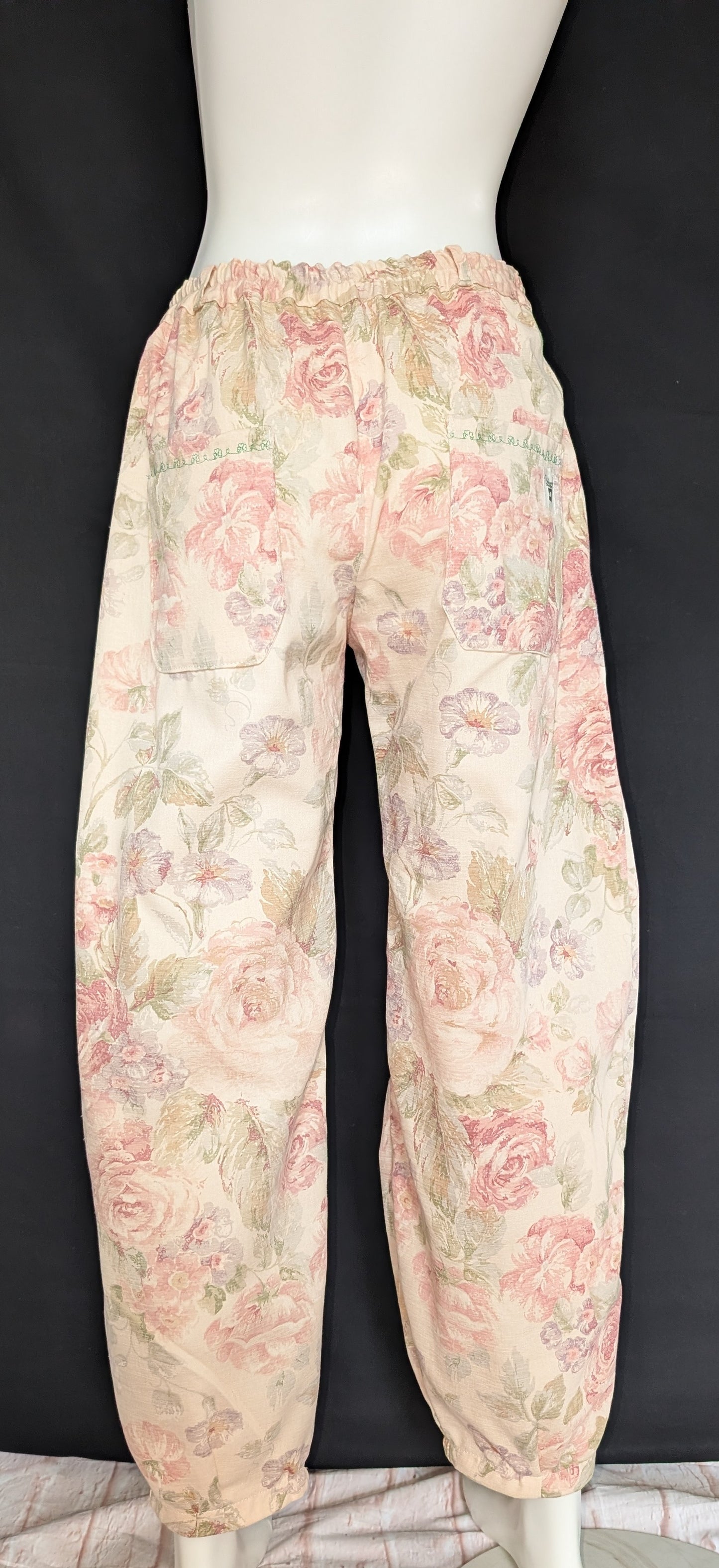 Vintage Vibe: Upcycled - Roses Pattern Trousers, Size 12 - Eco-Friendly Fashion