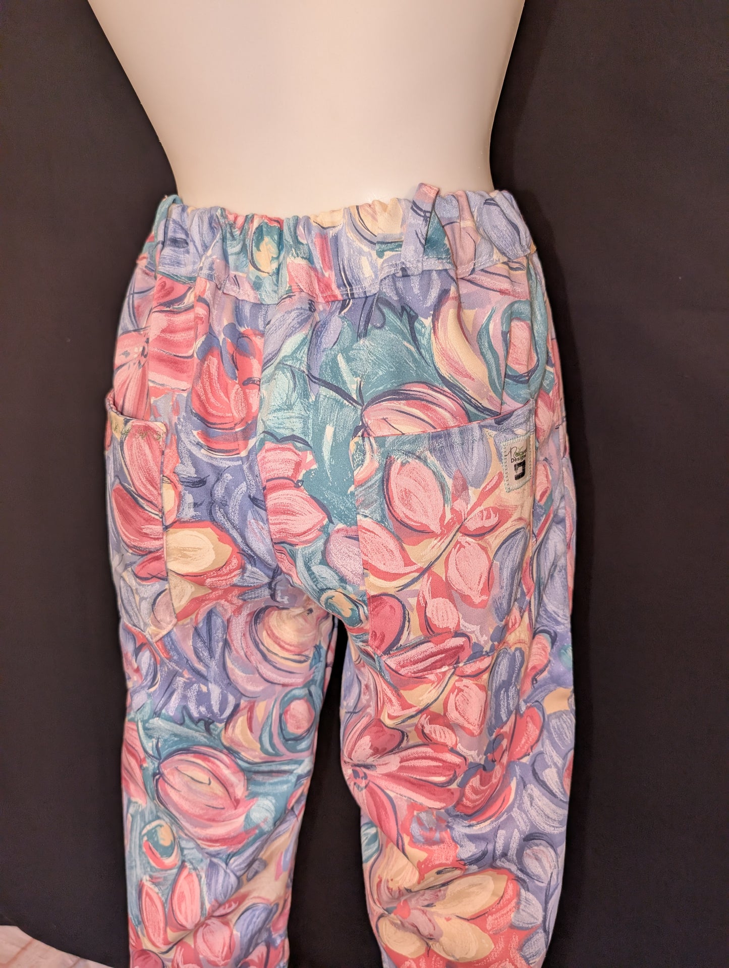 Vintage Vibe: Upcycled - tulips Pattern Trousers, Size 12 - Eco-Friendly Fashion