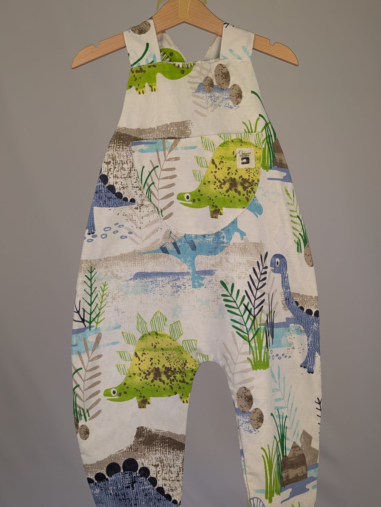Dinosaur Dungarees, romper,(2-3y)  sustainable children's gift.