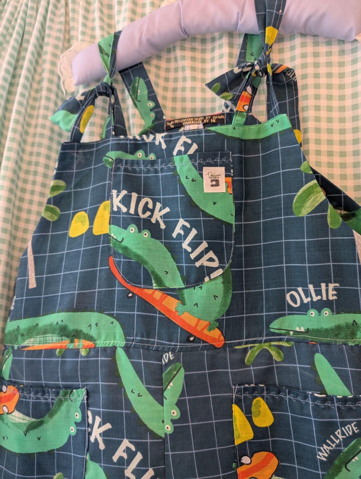 Upcycled crocodile Dungarees: Size 16-18/XL Baggy Fit Overalls