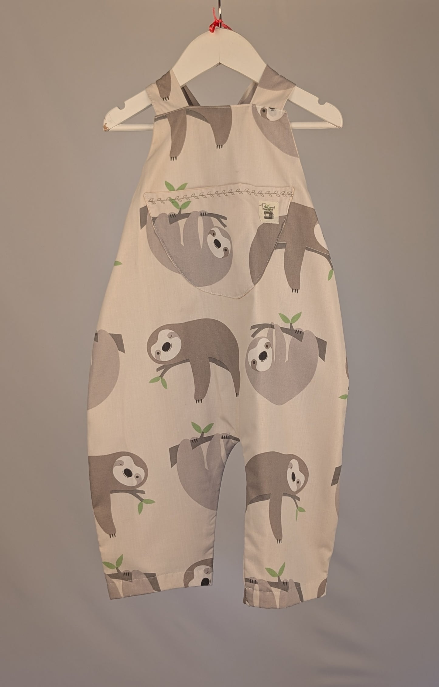 Sloth Dungarees, romper,(2-3y)  sustainable children's gift.