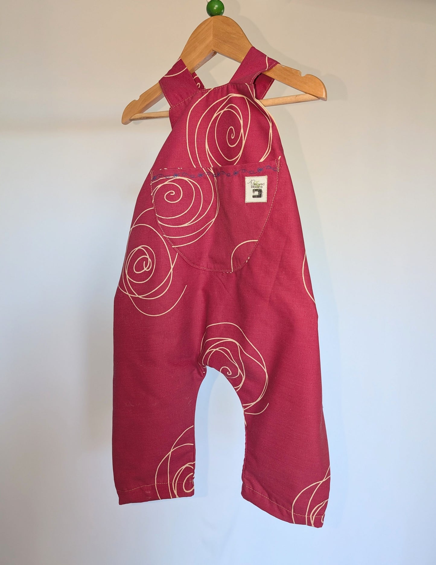 Patterned Pink Baby Dungarees Romper: Upcycled Sustainable Baby Clothing (9-12m)
