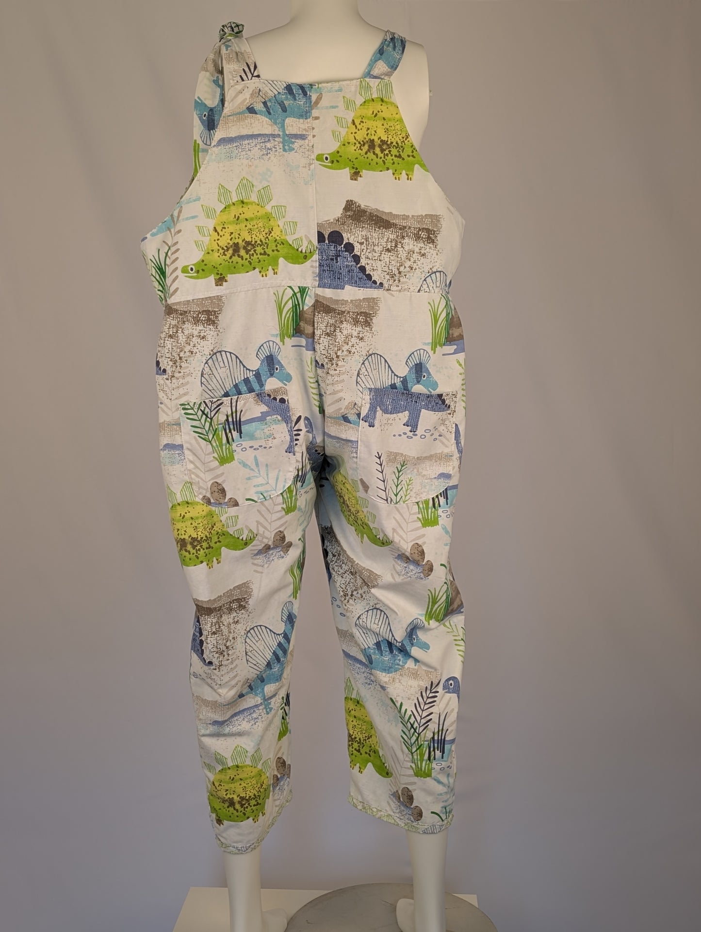 Upcycled Dinosaur Dungarees: Size 16-18/XL Baggy Fit Overalls