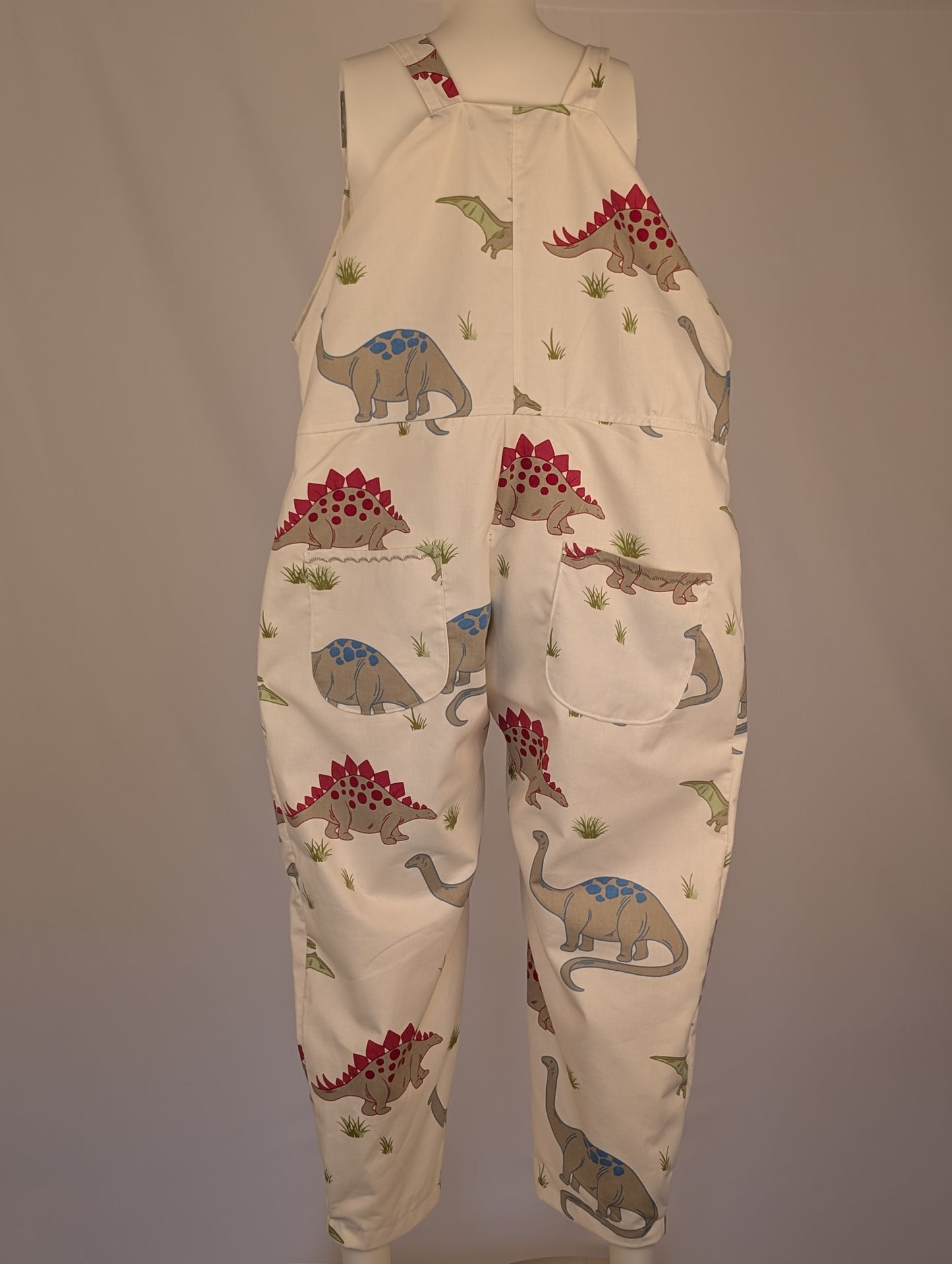 Upcycled Dinosaur Dungarees: Size 16-18/XL Baggy Fit Overalls