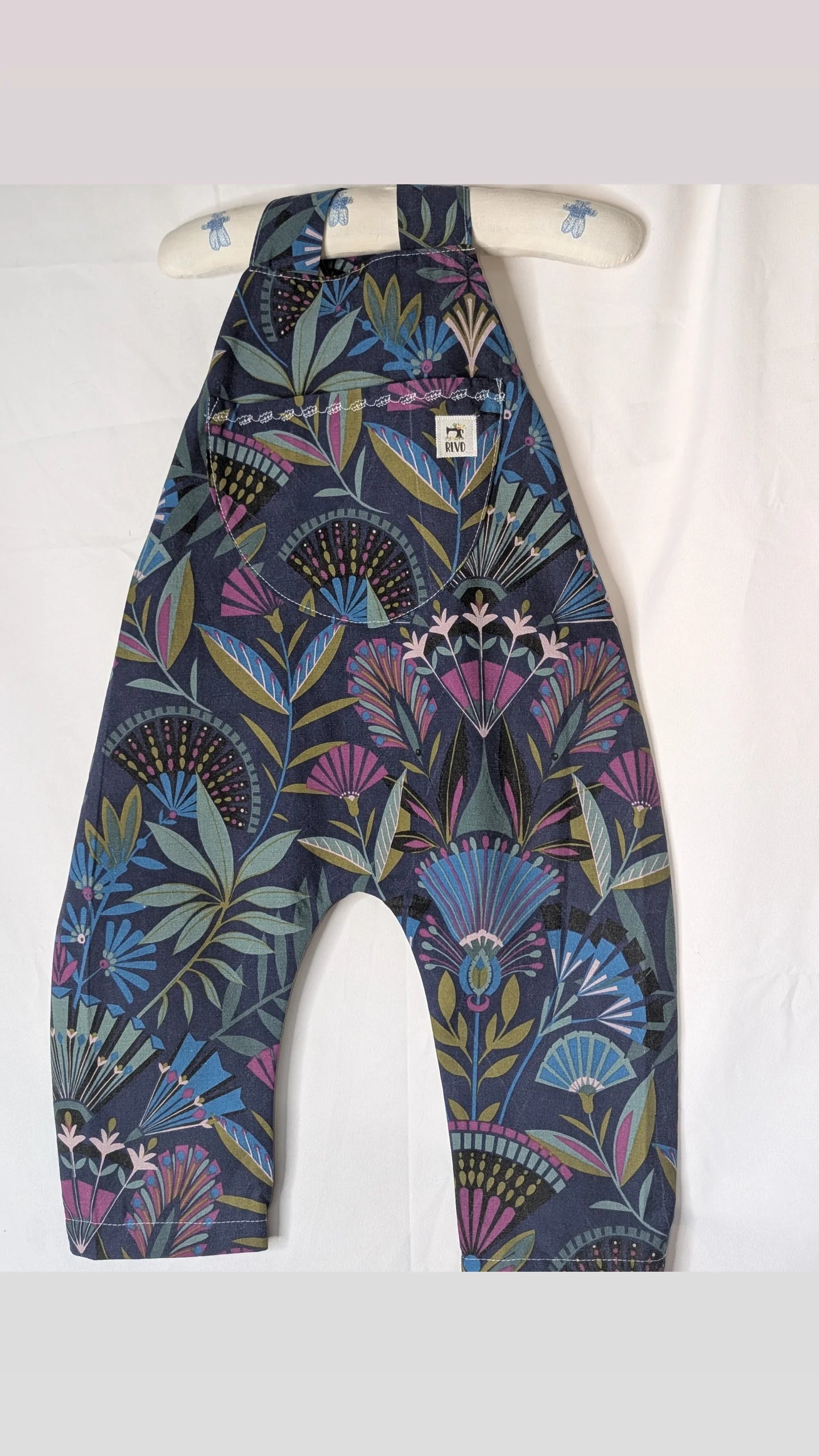 Baby-toddler dungarees-romper-12-18m clothing-child's dungarees-floral print-baby all in one-baby suit-sustainable baby gift.