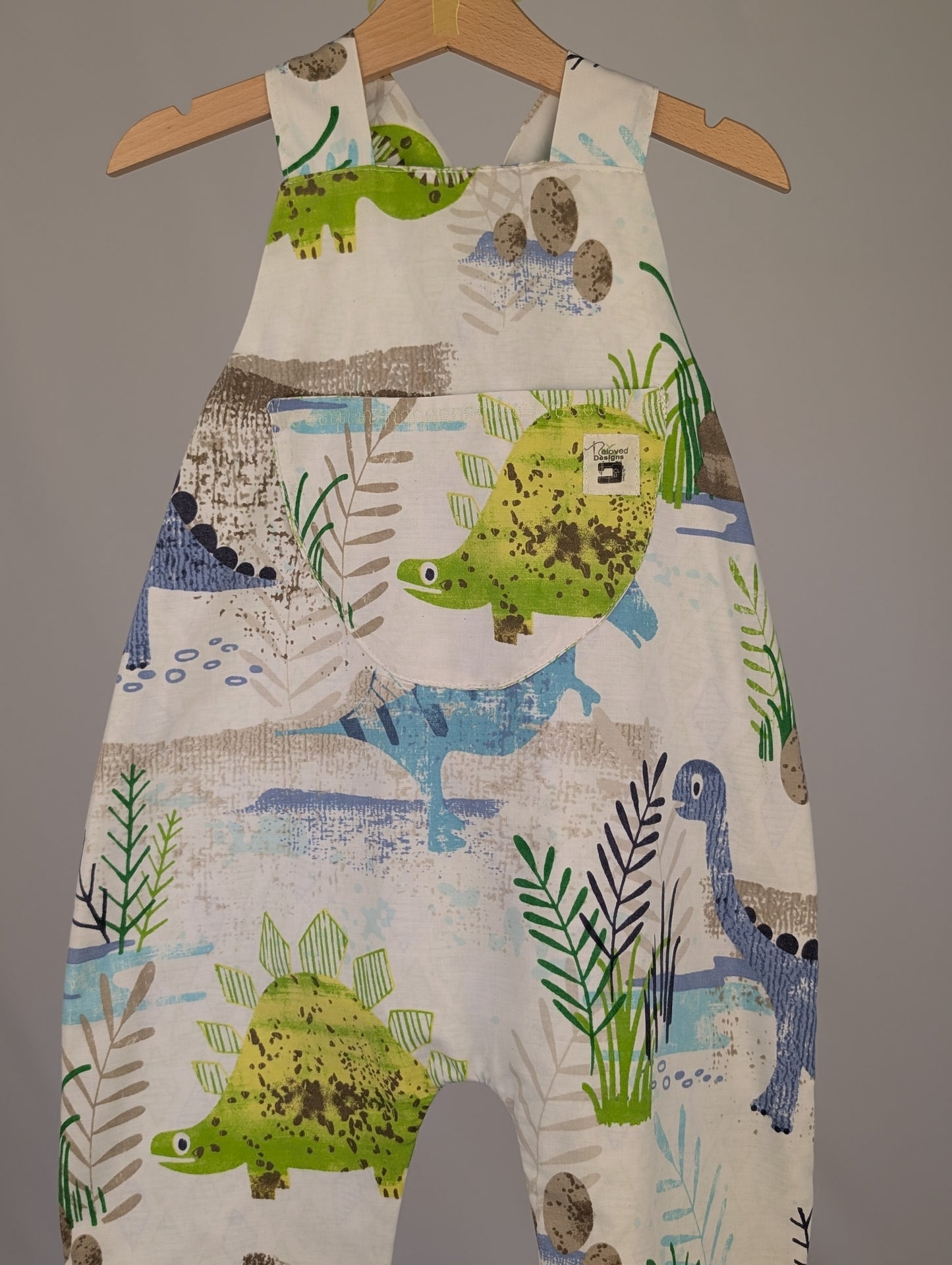 Dinosaur Dungarees, romper,(2-3y)  sustainable children's gift.