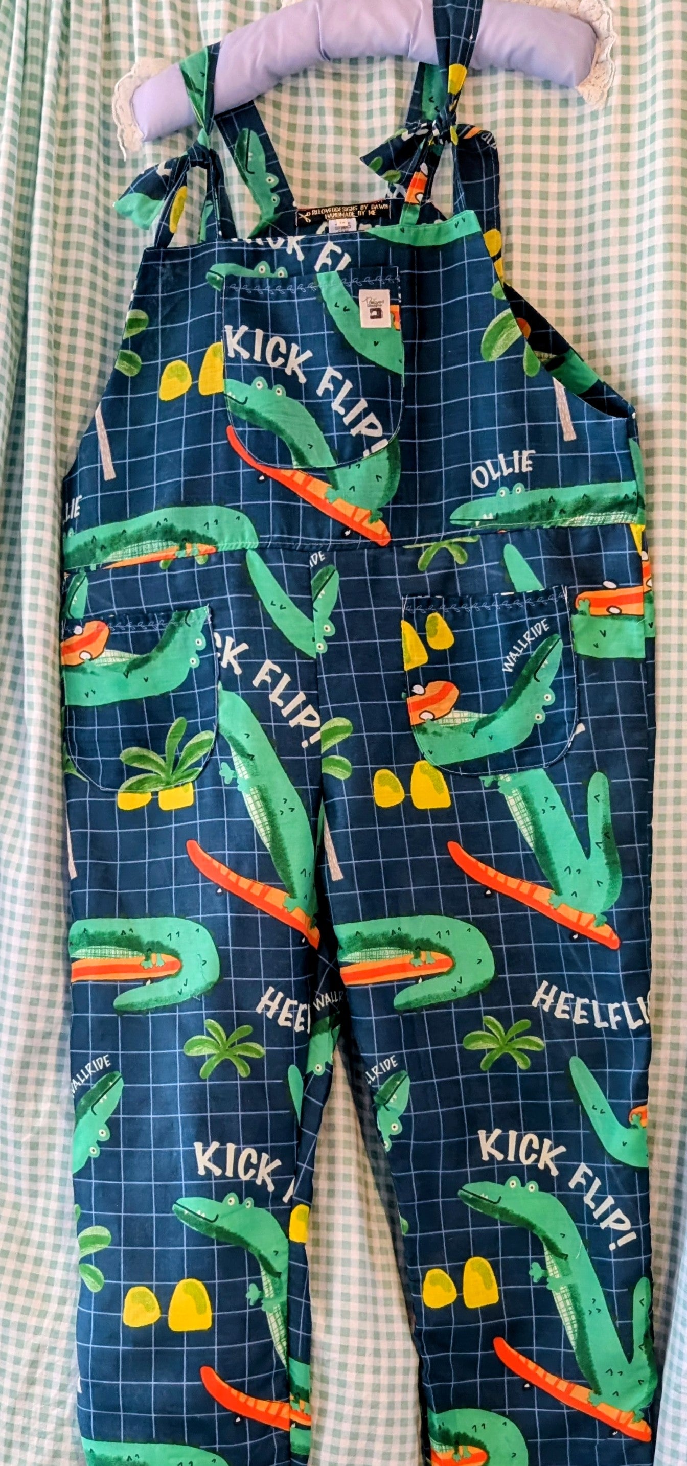 Upcycled crocodile Dungarees: Size 16-18/XL Baggy Fit Overalls