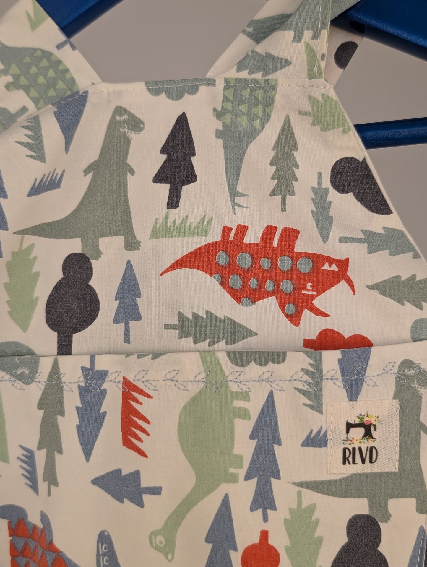 Dinosaur Baby Dungarees Romper: Upcycled Sustainable Baby Clothing (9-12m)