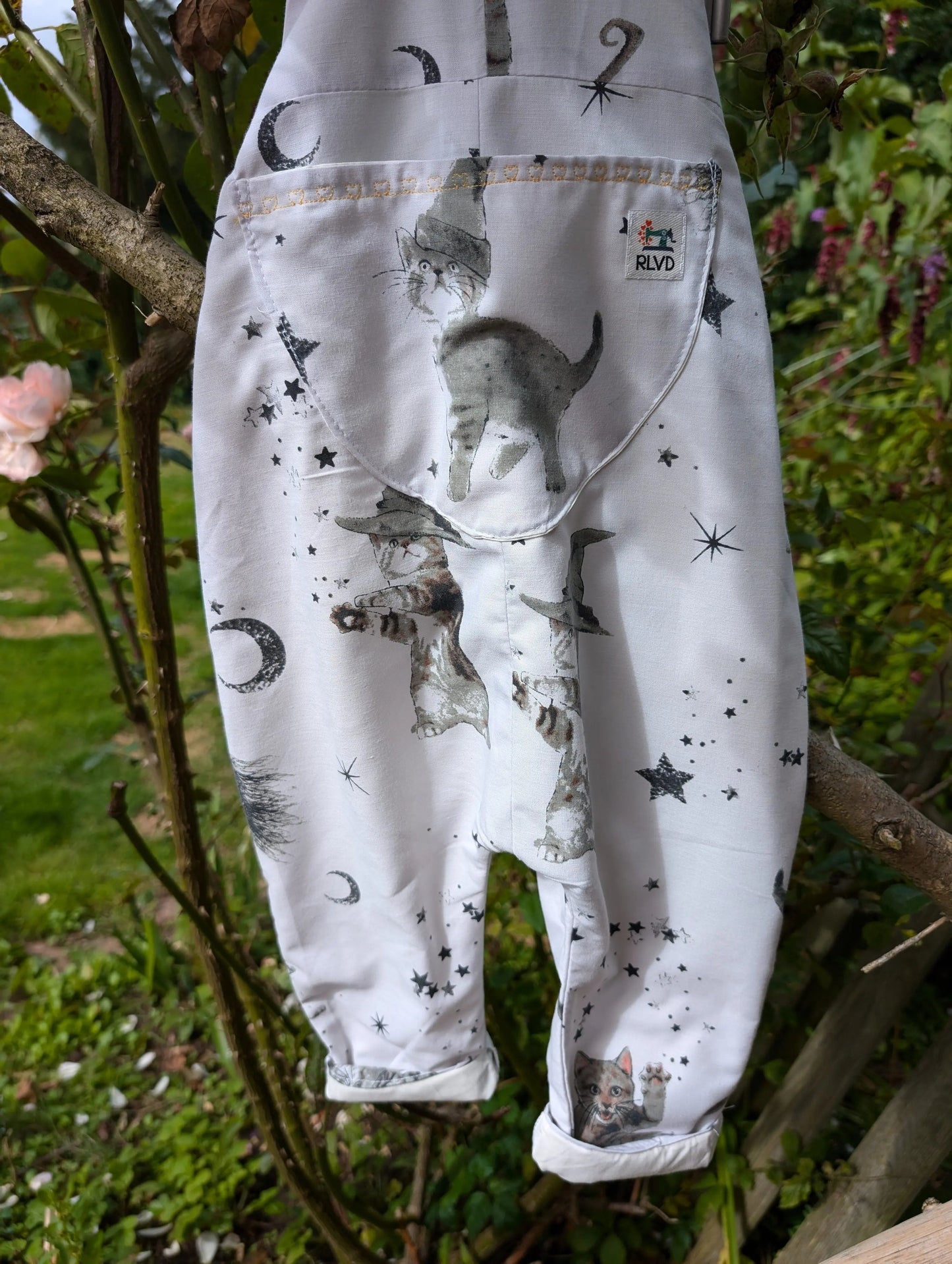 Child  Dungarees, romper, age 4-5yrs witch Halloween cats dungarees Reloveddesigns by Dawn