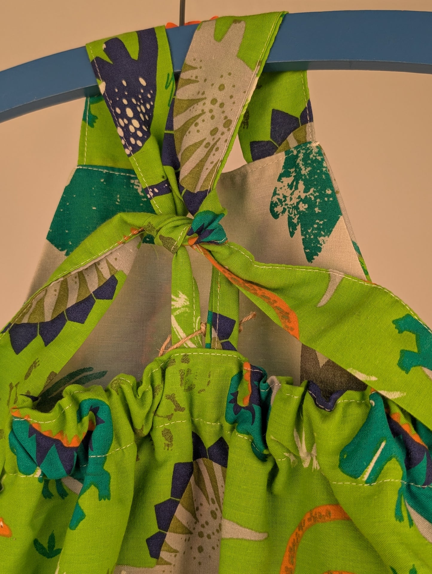 Dinosaur Baby Dungarees Romper: Upcycled Sustainable Baby Clothing (9-12m)