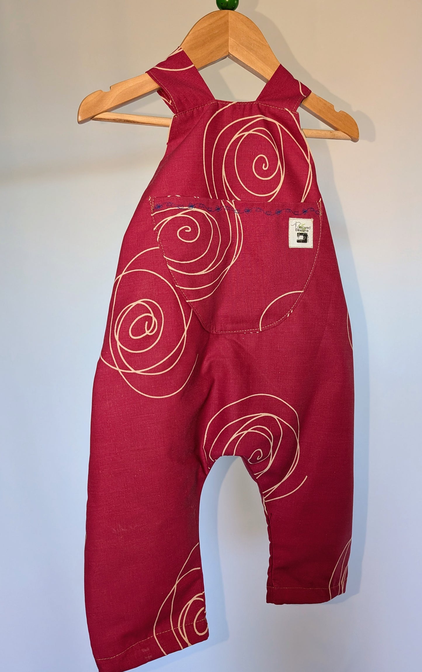 Patterned Pink Baby Dungarees Romper: Upcycled Sustainable Baby Clothing (9-12m)