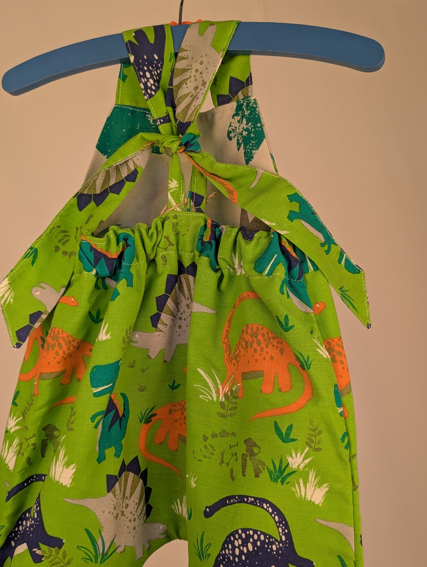 Dinosaur Baby Dungarees Romper: Upcycled Sustainable Baby Clothing (9-12m)