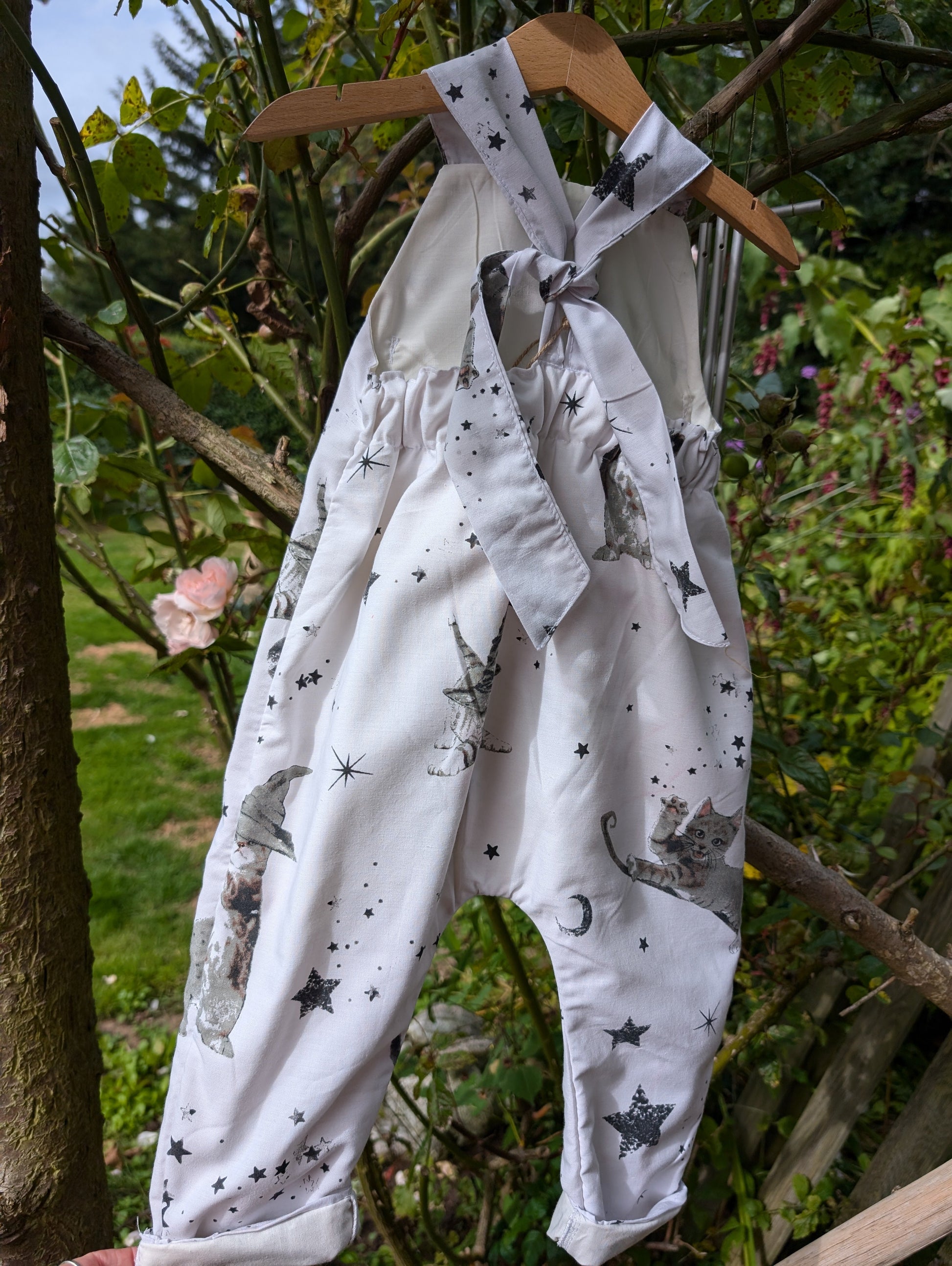 Child  Dungarees, romper, age 4-5yrs witch Halloween cats dungarees Reloveddesigns by Dawn